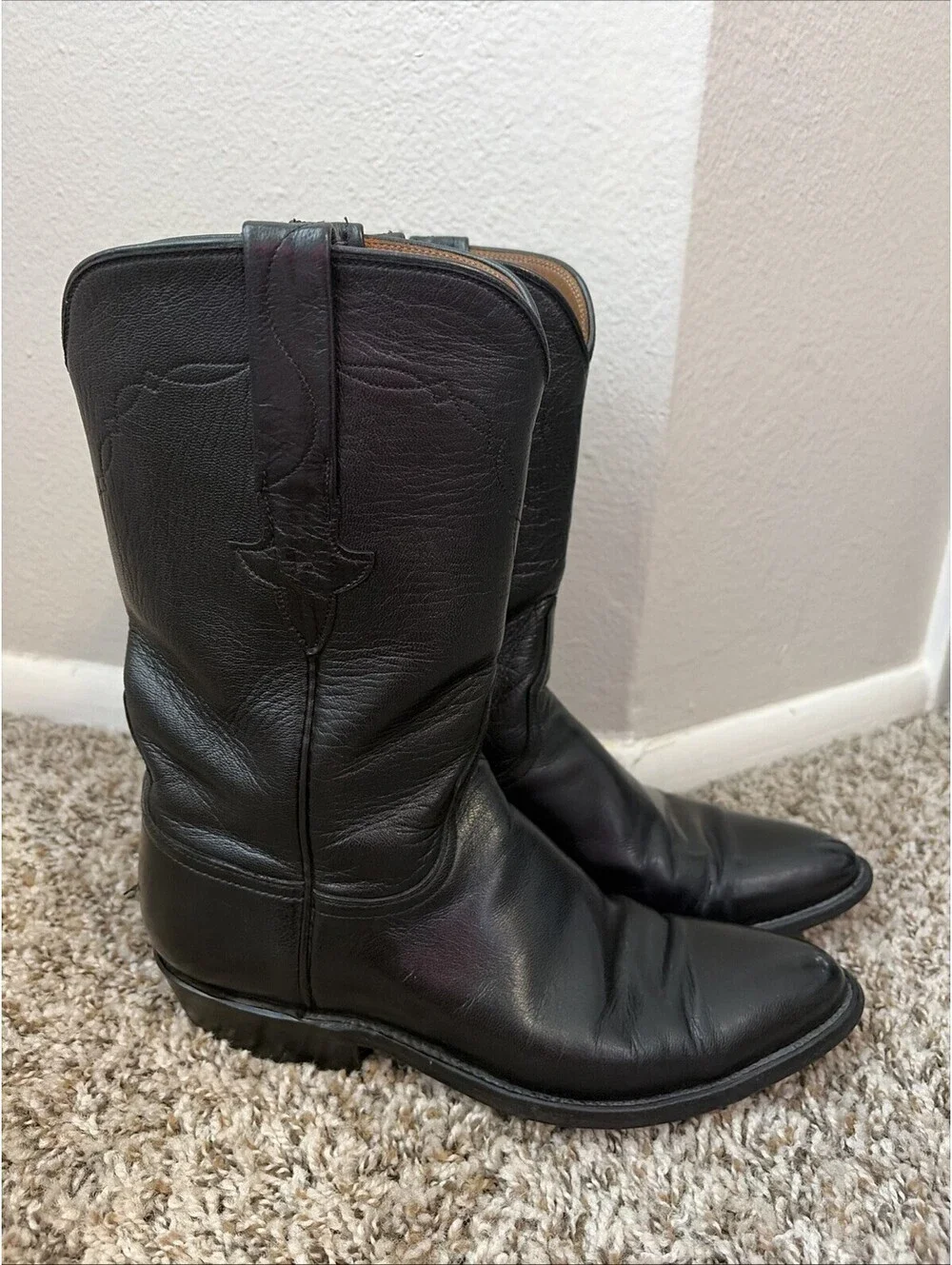 Lucchese Classics Black Leather Roper Boots Women’s Size 6.5 B Made in USA L7017